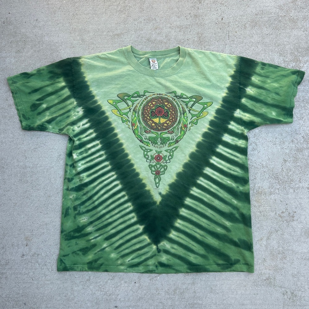 Vintage Grateful Dead Sun Dog Tie Dye Shirt XL Green Celtic Steal Your Face